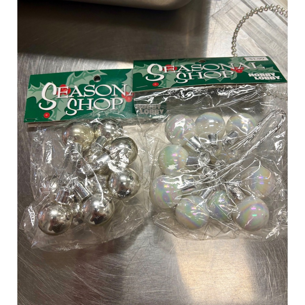 Hobby Lobby Seasonal Shop Christmas Picks Iridescent White and Silver Ball Lot